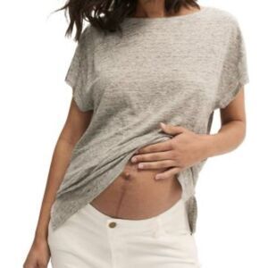 HATCH Collection Maternity Linen T-Shirt Gray Size S Casual Spring Wear